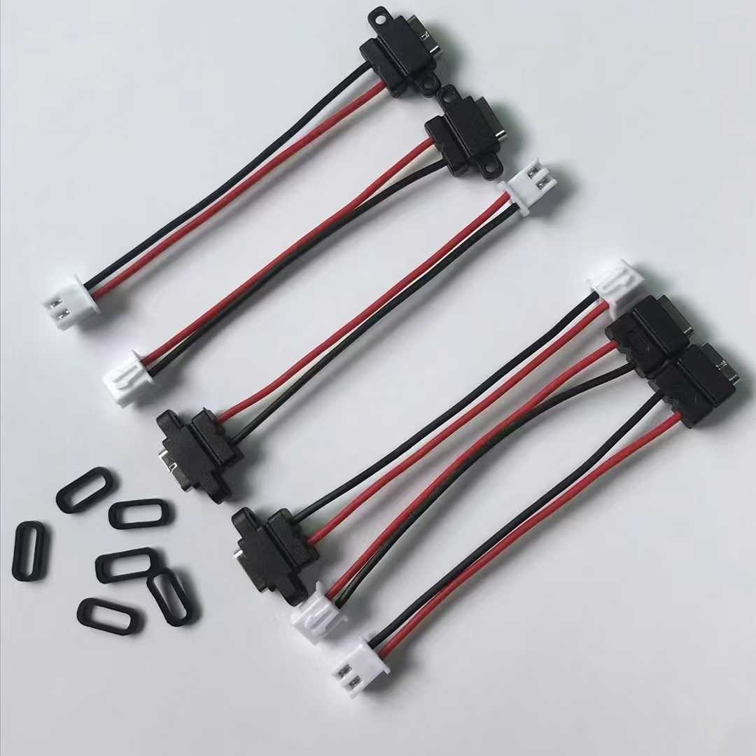 TYPE-C 2P母座带线焊线式防水立式耳座焊点USB母头电动充电充电口